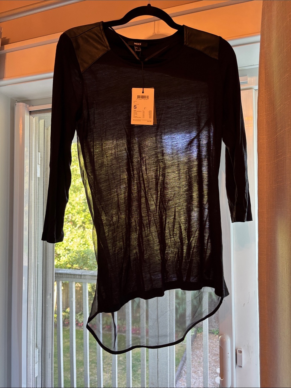 MEXX Black Sheer Asymmetrical Tunic with Faux Leather Shoulders